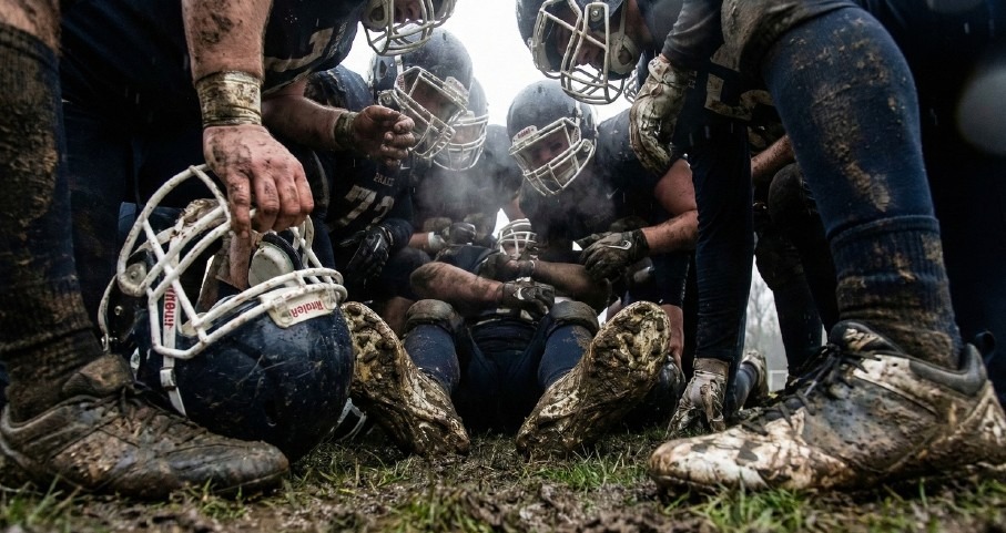 Team huddle on field