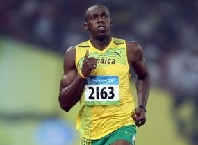 Usain Bolt running in Jamaica jersey